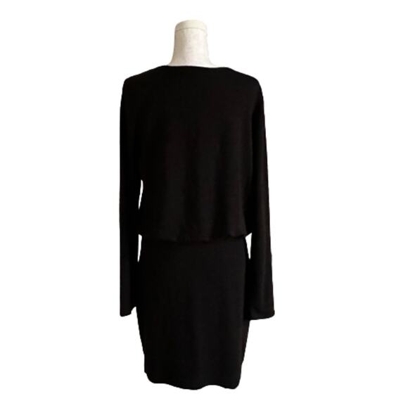 Mittoshop Black Jersey Round Neck Long Sleeve Blouson Waist Dress Size Large NEW - Picture 4 of 12